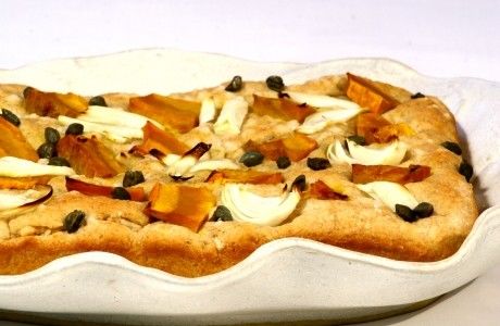 Receita Focaccia Integral com Abóbora, Cebola e Alcaparras