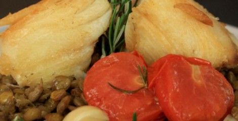 Receita Bacalhau com Lentilha e Tomate Confit