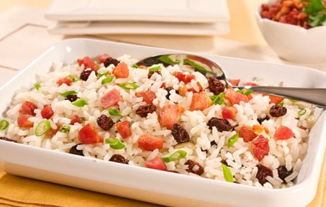 Receita Arroz com Bacon e Passas