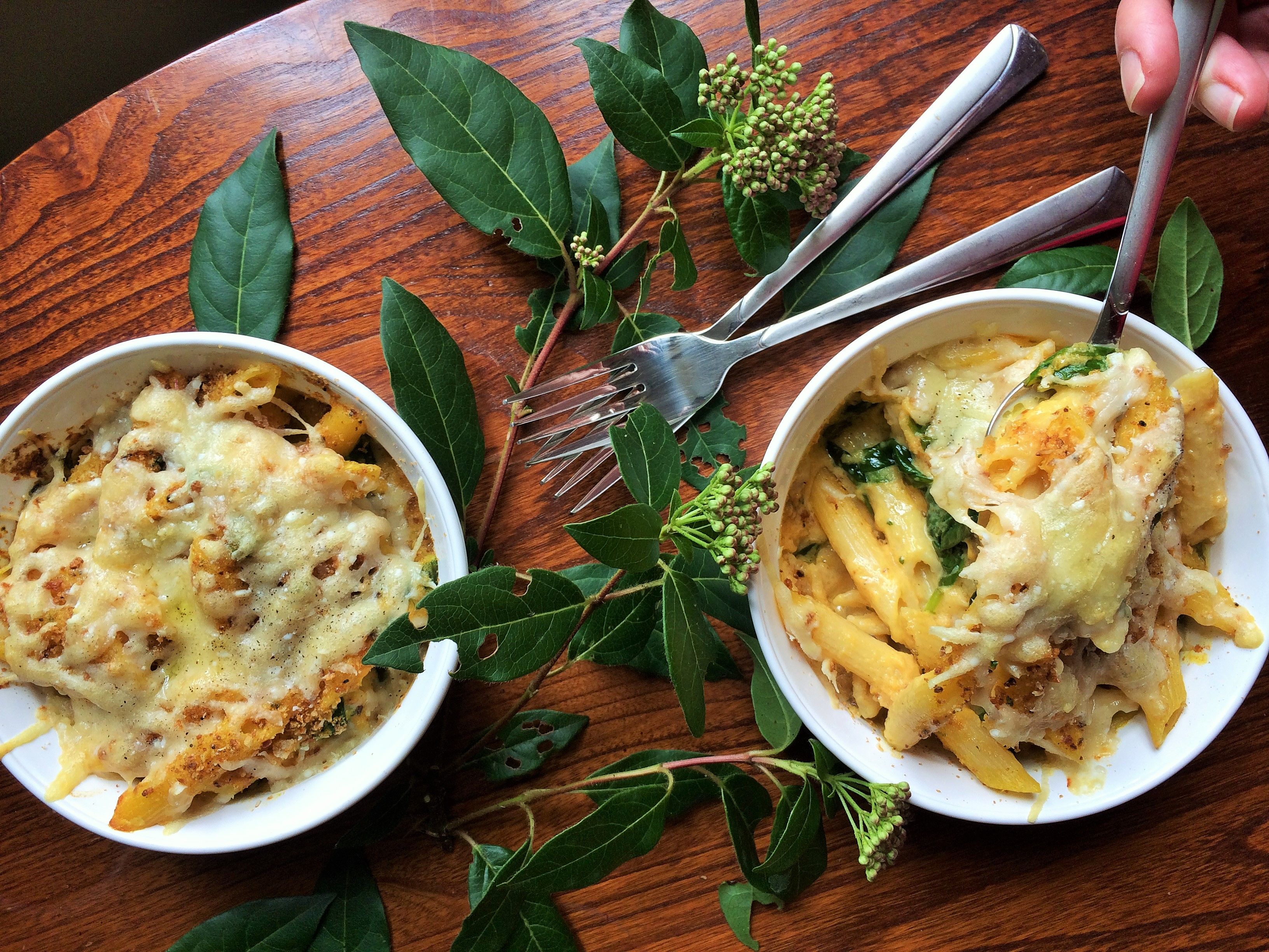 Receita Penne Gratinado com Creme de Abóbora e Espinafre