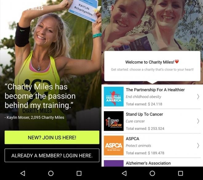 aplicativo charity miles paga para fazer exercício