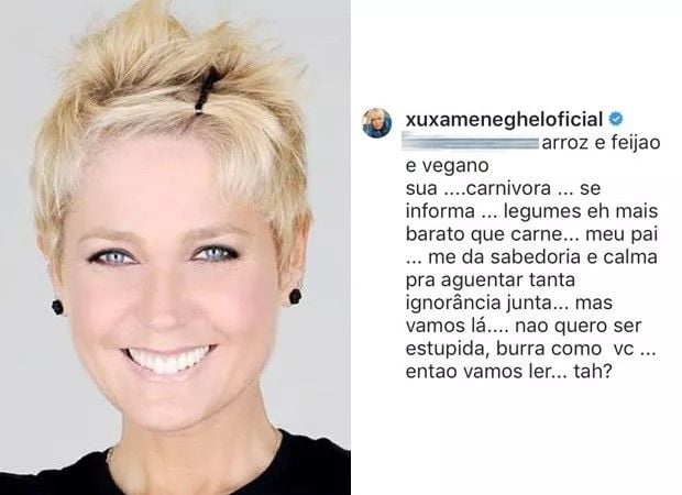 Comentário de Xuxa em seu Instagram, sobre ser vegana
