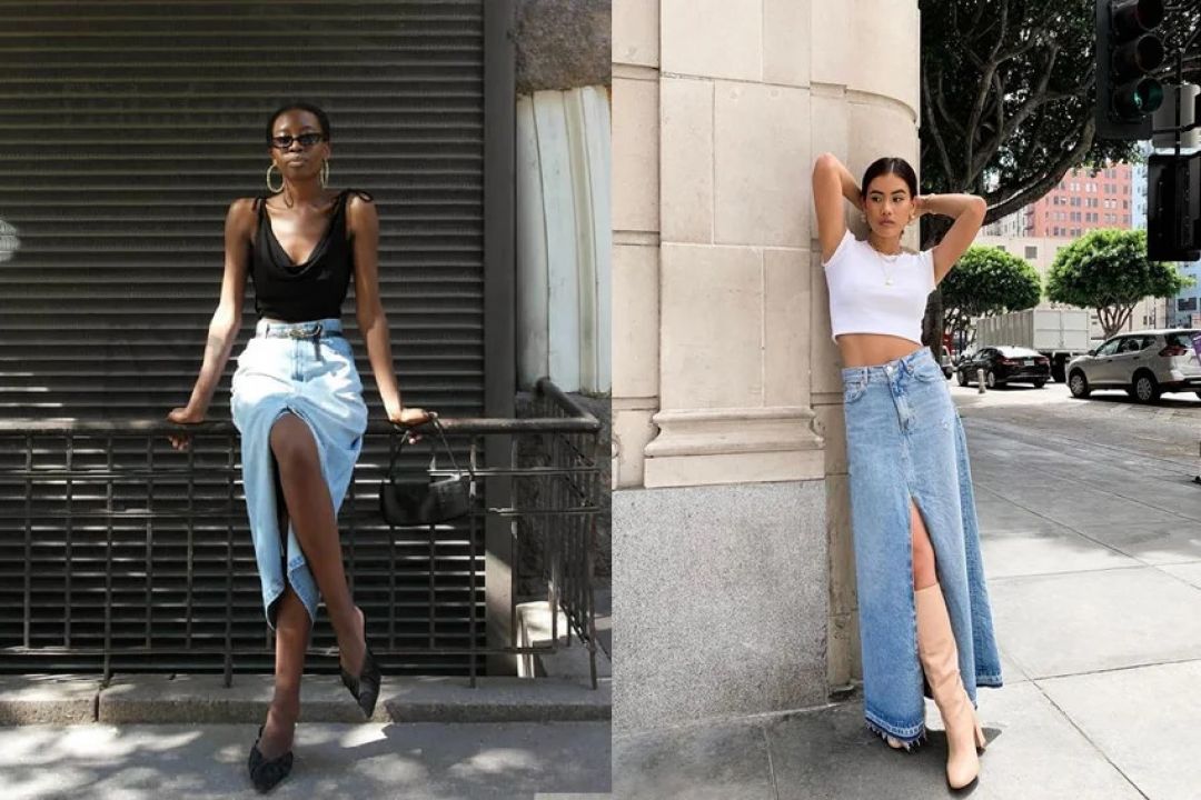 6 formas de utilizar saia jeans longas no dia a dia