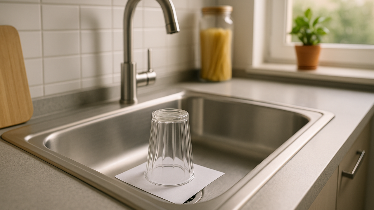 Truque do copo elimina mau cheiro da pia durante as férias