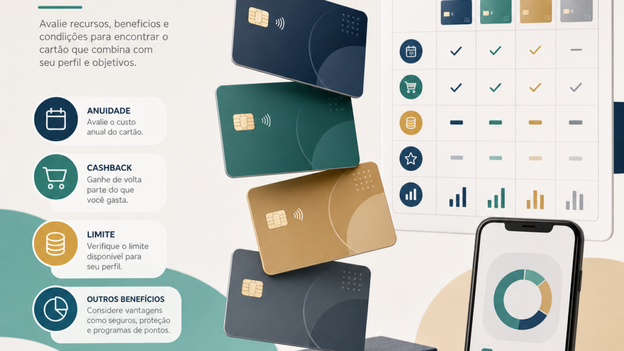 Cartão de crédito: como comparar anuidade, cashback e limite sem olhar só o banco