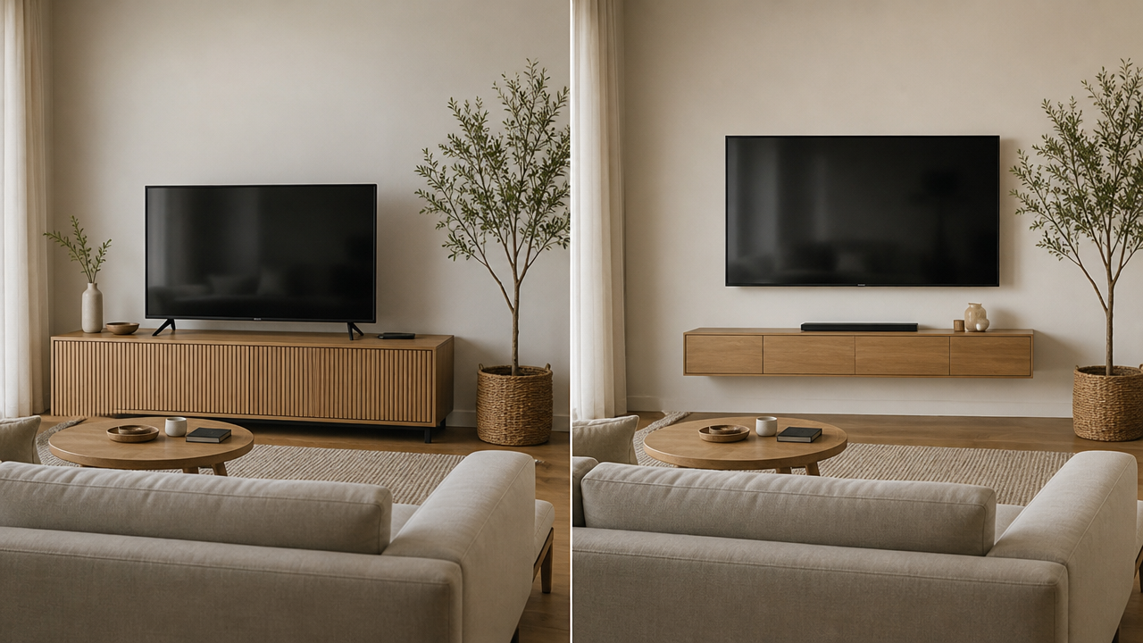 TV no rack x fixada na parede: qual instalação funciona melhor para sua sala?