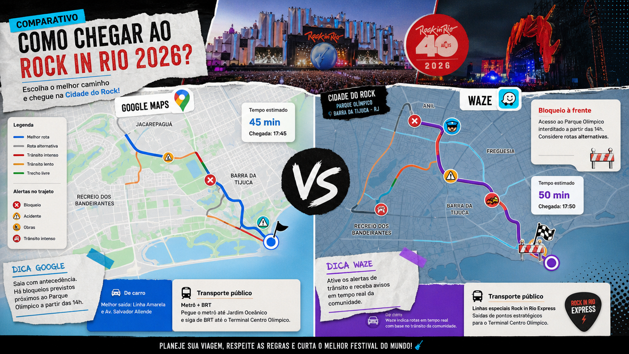 Google Maps x Waze no Rock in Rio 2026: qual usar para trânsito, bloqueios e rotas alternativas?