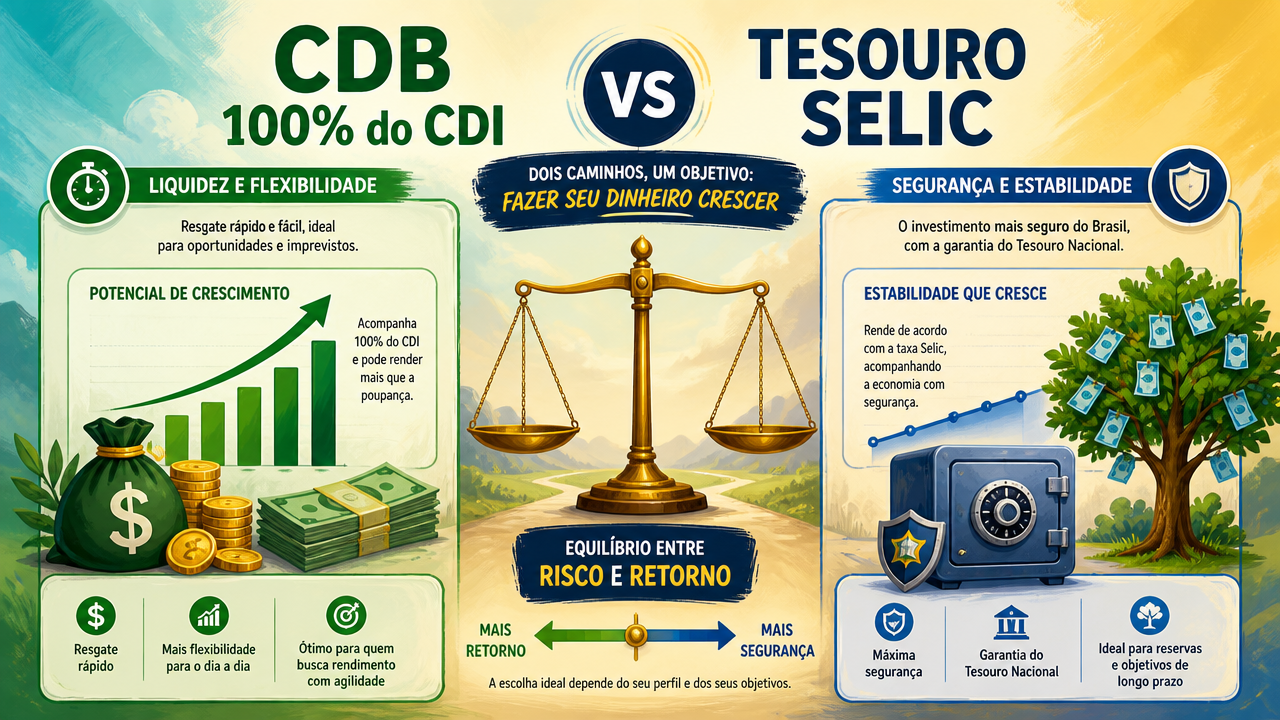 CDB 100% do CDI x Tesouro Selic: qual faz mais sentido para reserva de emergência?