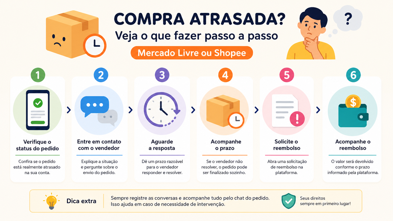 Compra atrasada no Mercado Livre ou Shopee: quais passos tomar antes de pedir reembolso