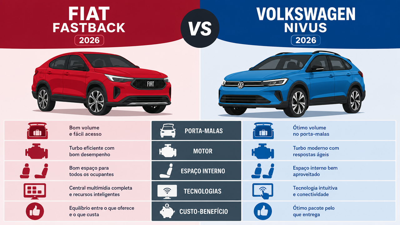 Fiat Fastback x Volkswagen Nivus: qual SUV cupê faz mais sentido em 2026?
