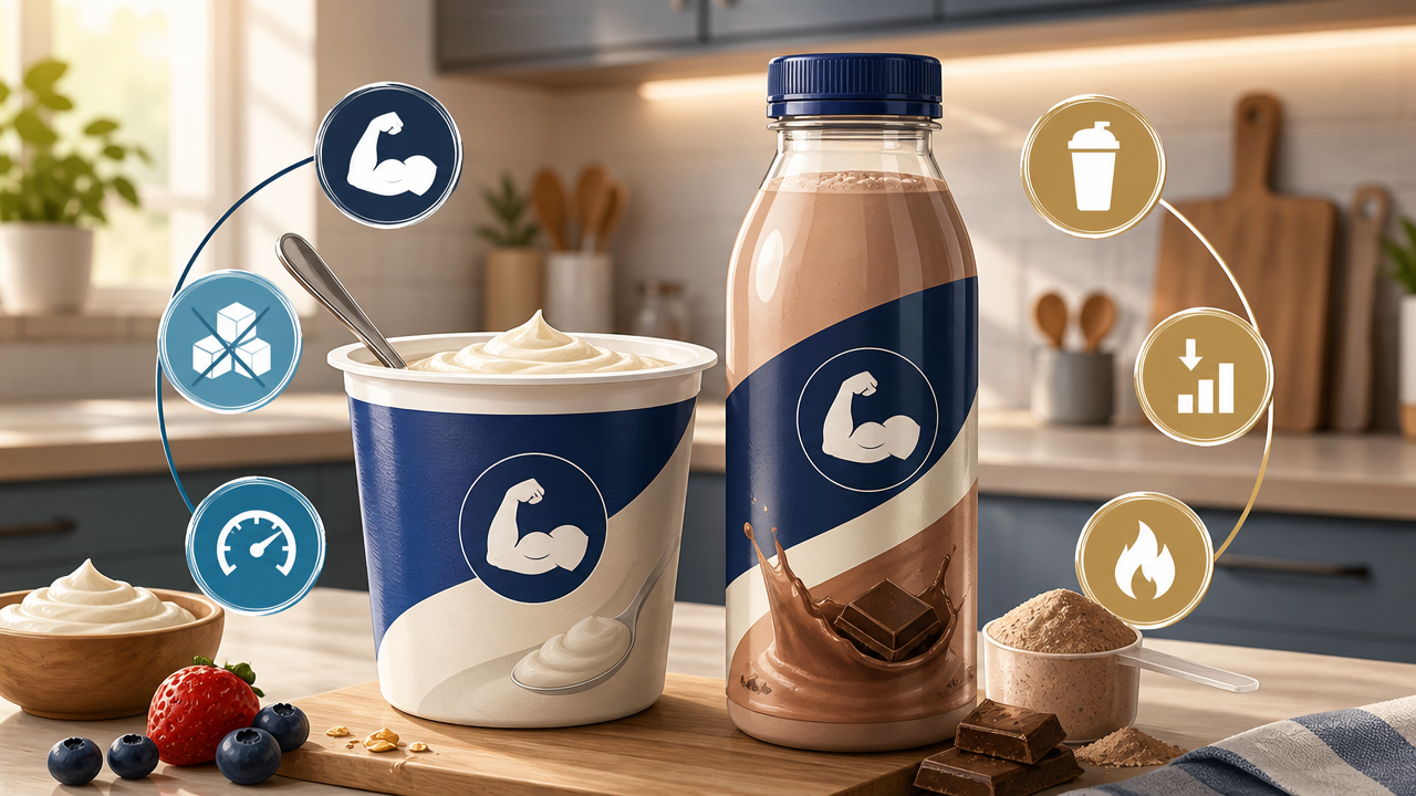 Iogurte proteico x shake pronto: qual opção é mais prática para completar proteína no dia