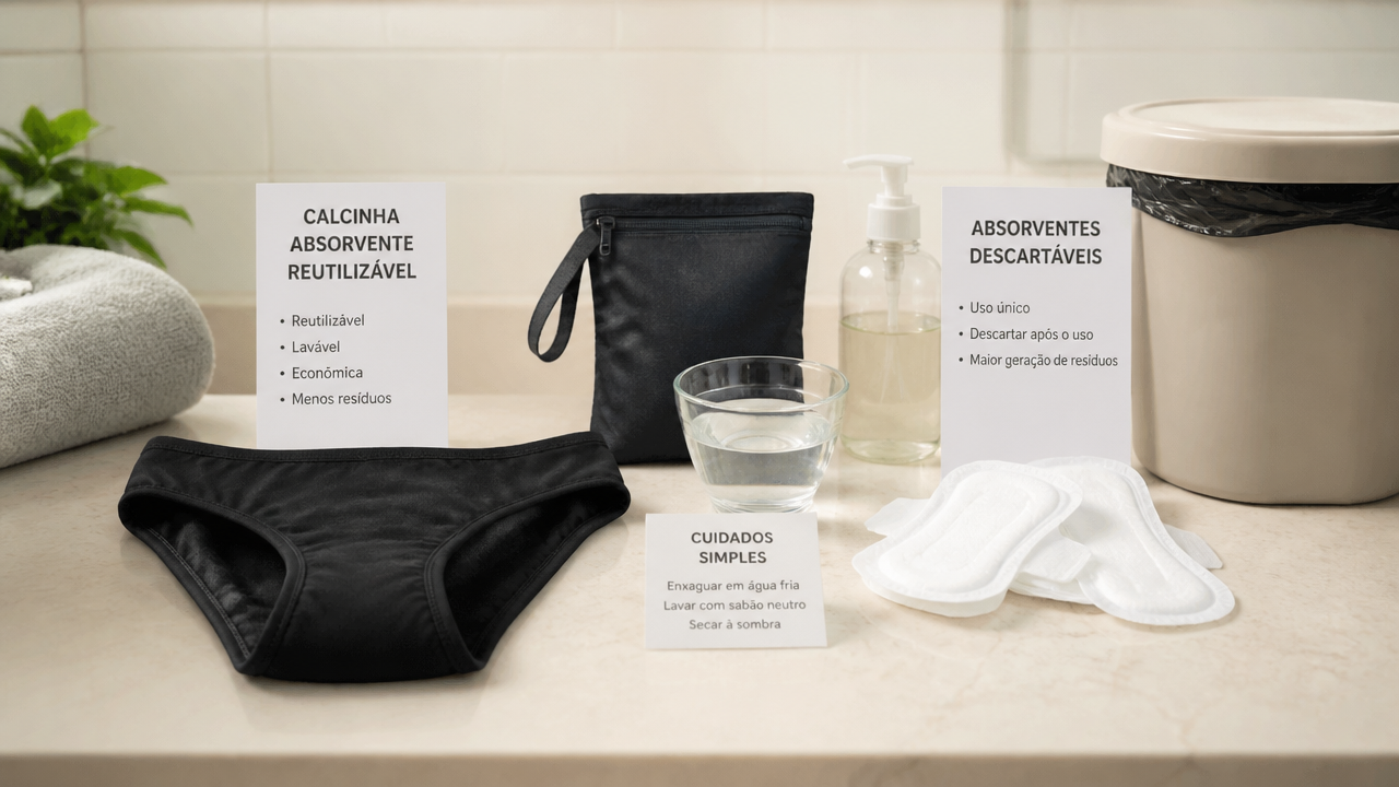 Calcinha absorvente x absorvente descartável: custo, praticidade e cuidados no dia a dia