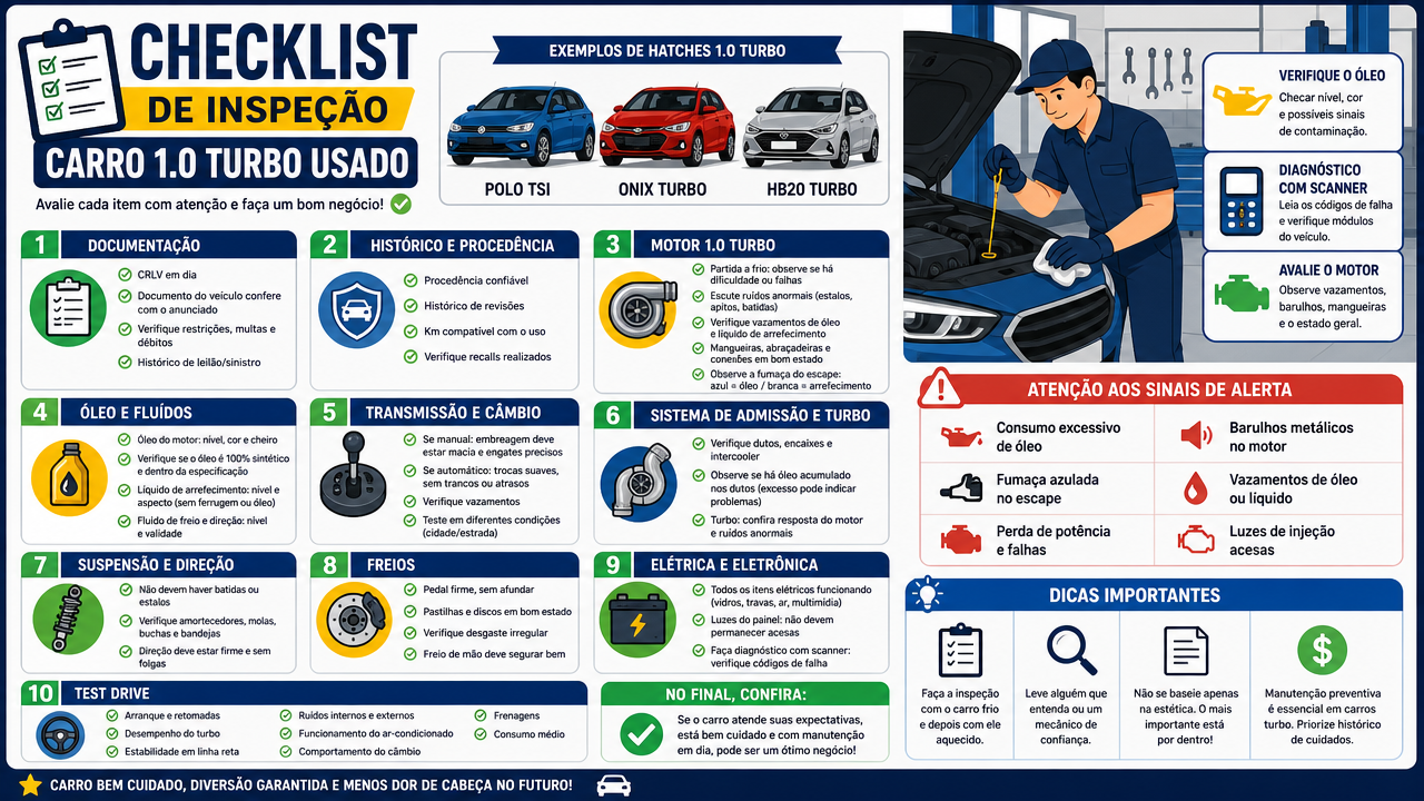 Carro 1.0 turbo usado: 7 itens para conferir antes de fechar negócio em Polo, Onix ou HB20