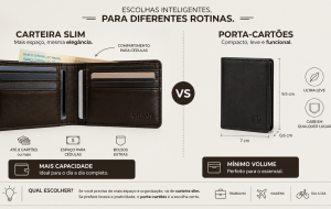 Carteira slim x porta-cartões: qual formato reduz volume sem deixar documentos importantes de fora