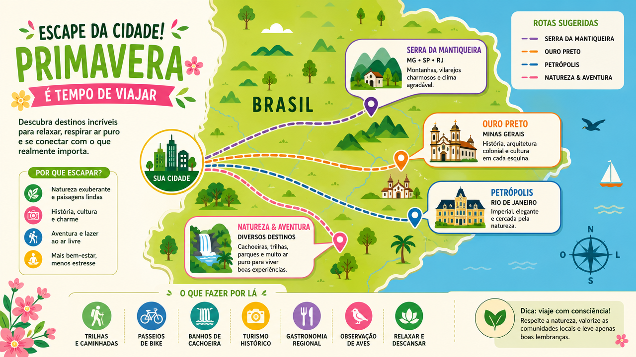6 cidades perto de capitais para um fim de semana de primavera sem depender de avião
