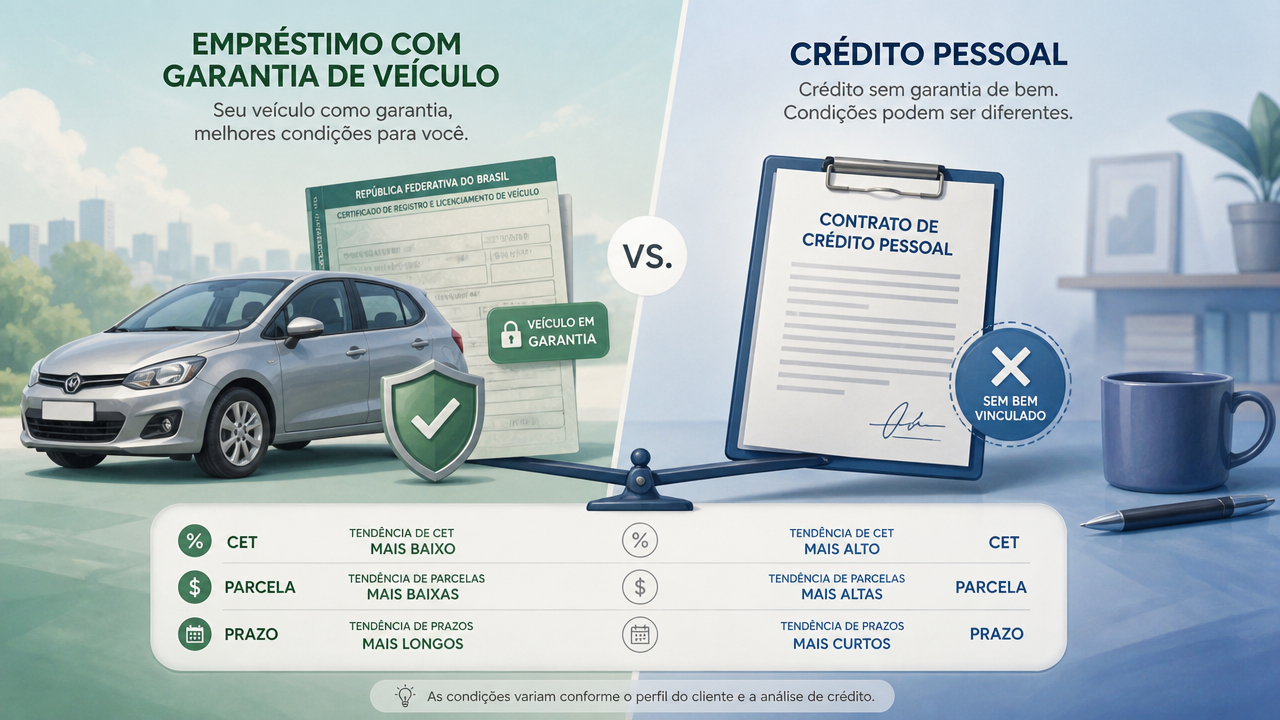 Empréstimo com garantia de veículo x crédito pessoal: quando a taxa menor pode exigir mais cautela