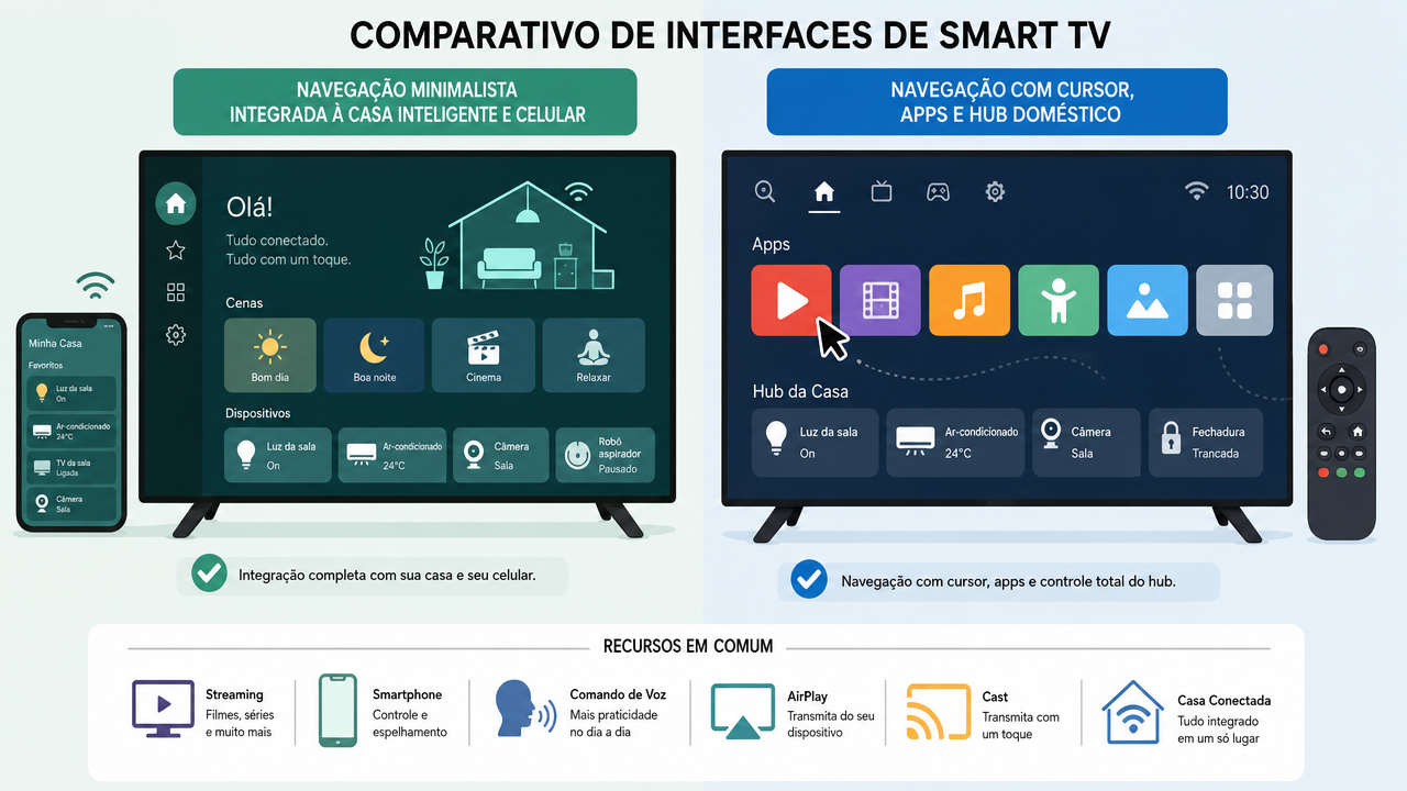 Tizen x webOS: Samsung ou LG — qual Smart TV é mais simples para apps, celular e comando de voz