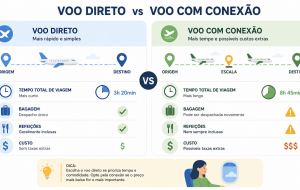 Voo direto x conexão: como calcular quando a economia na tarifa não compensa as horas extras de viagem