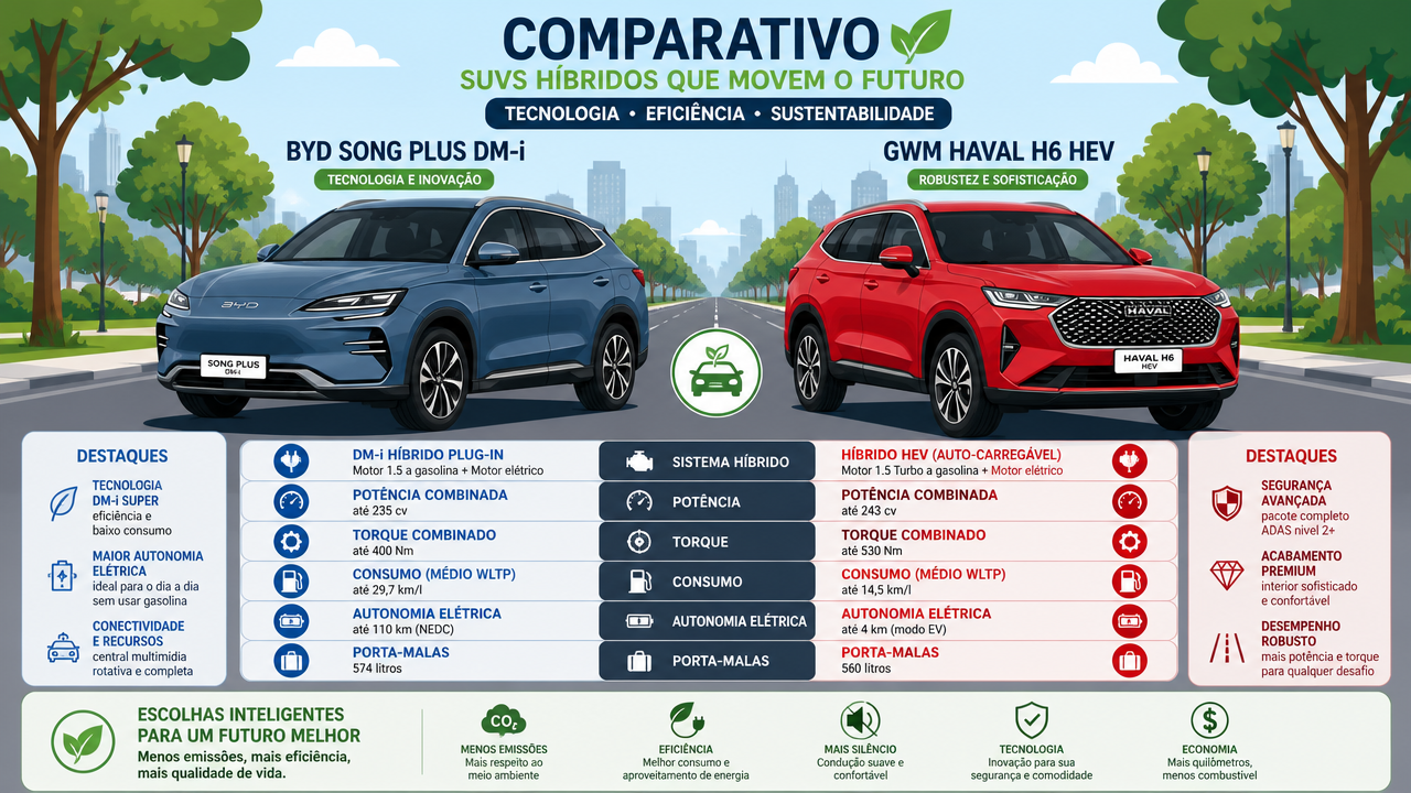 BYD Song Plus x GWM Haval H6: qual SUV híbrido combina melhor com sua rotina?