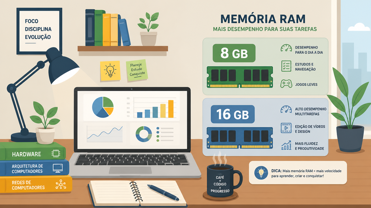 Notebook com 8 GB ou 16 GB de RAM: onde a diferença aparece no uso real?