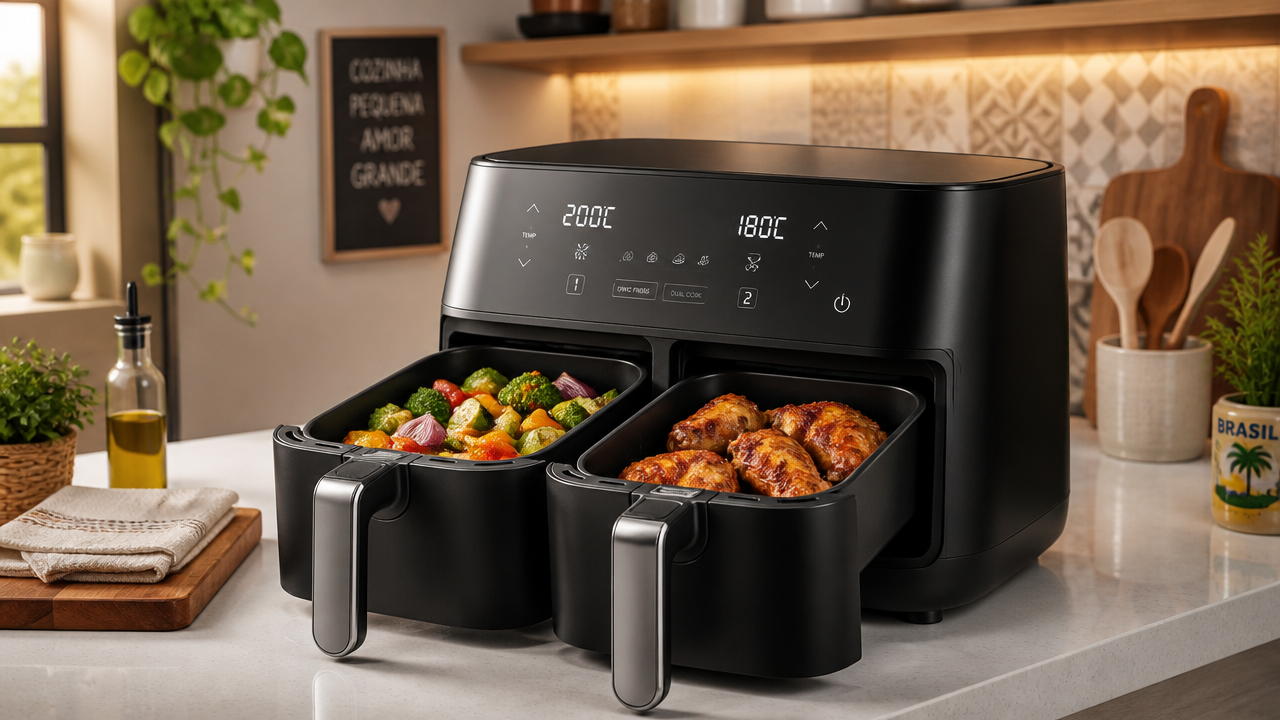 Air fryer de cesto duplo vale a pena ou ocupa espaço demais para uma família pequena?