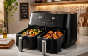 Air fryer de cesto duplo vale a pena ou ocupa espaço demais para uma família pequena?
