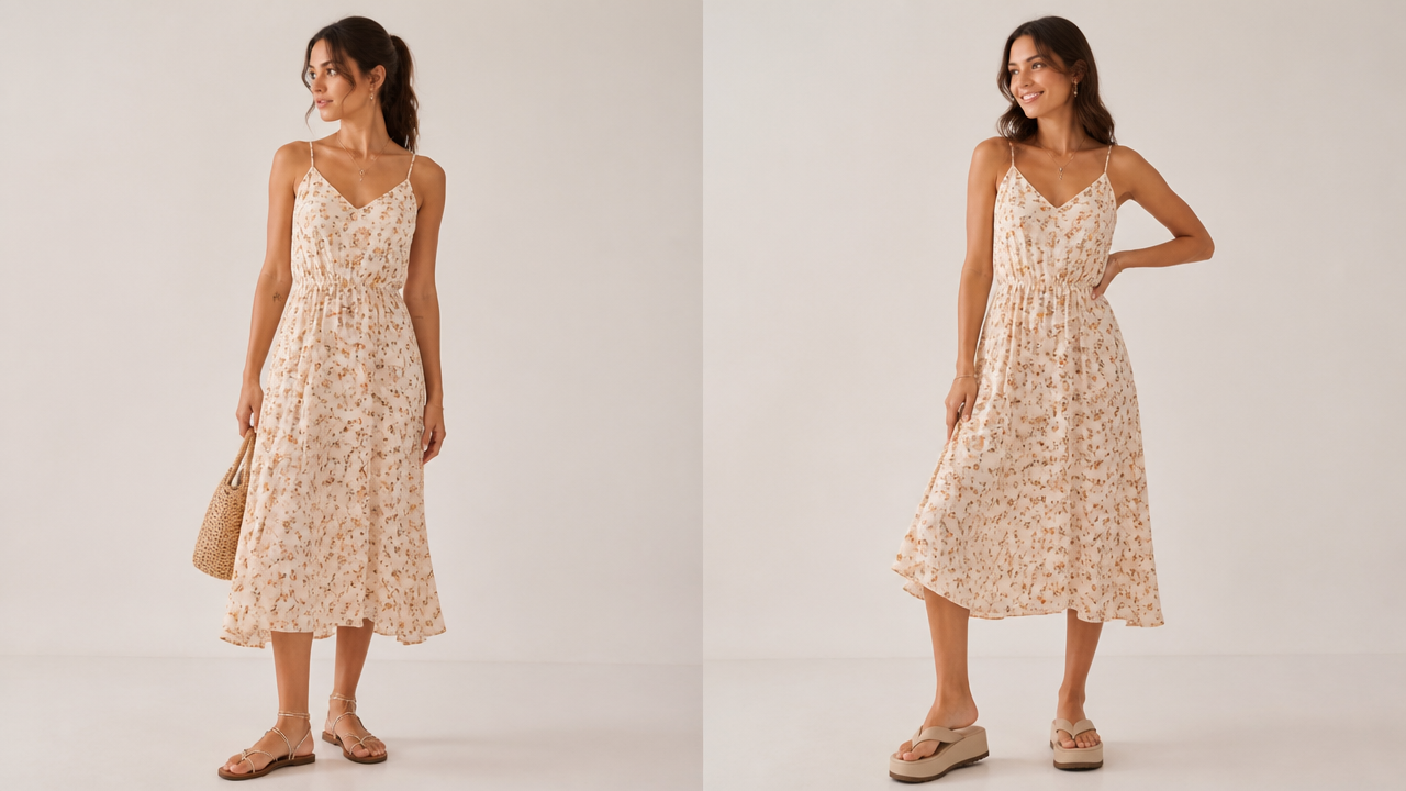 Chinelo plataforma x rasteirinha: qual combina melhor com vestido midi no verão?