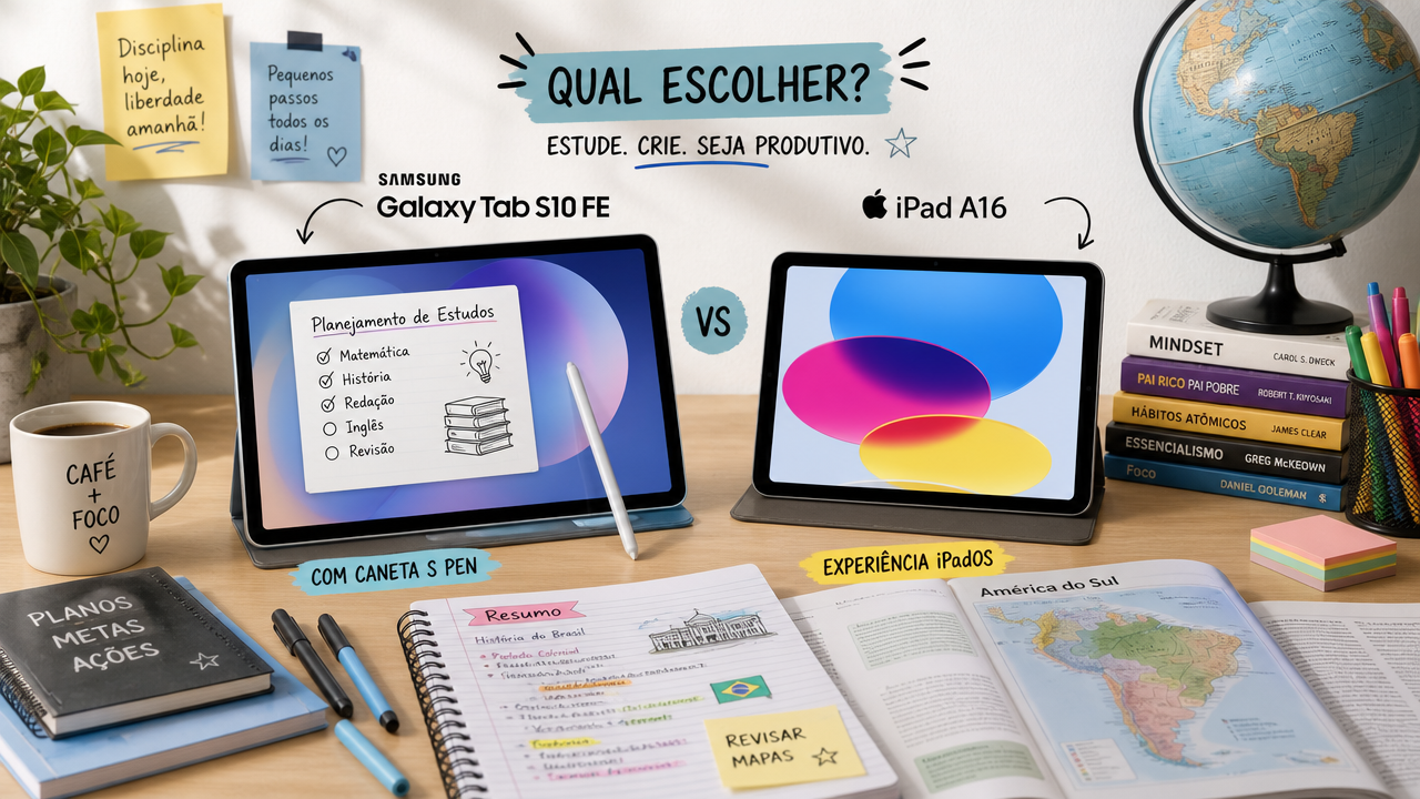 Galaxy Tab S10 FE x iPad A16: qual tablet faz mais sentido para estudar?