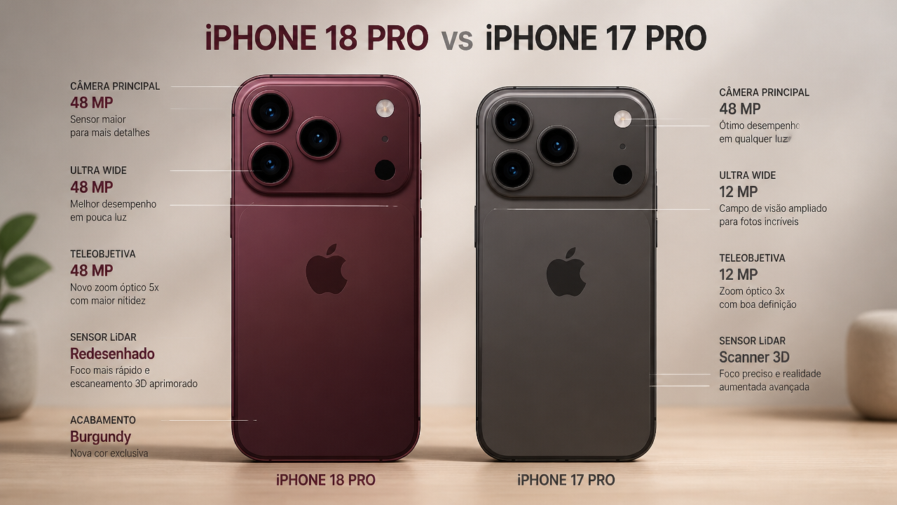 iPhone 18 Pro x iPhone 17 Pro: 5 diferenças que importam antes de trocar de celular