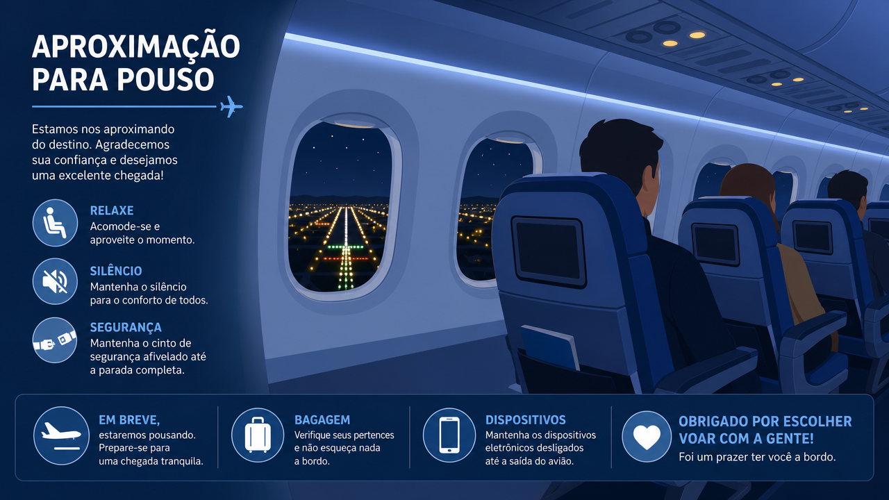 Por que as luzes do avião diminuem antes do pouso à noite?