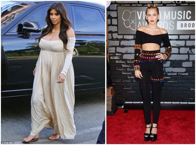 Kim Kardashian e Miley Cyrus em modelitos nada aprovados pelos estilista.