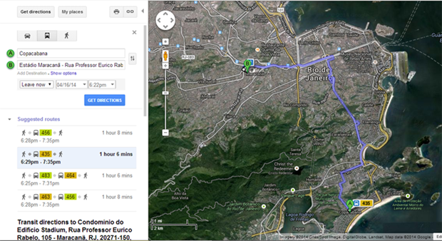 Pesquisa de transporte público no Google Maps