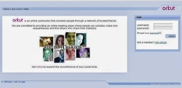 Página antiga do "Orkut login"