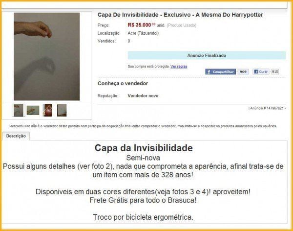 Capa da Invisibilidade do Harry Potter