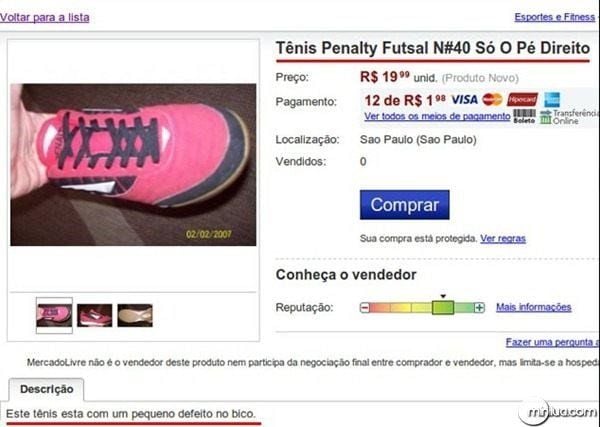 Tênis Penalty, apenas o pé direito